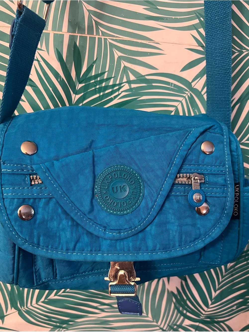 Ukpolo uk Teal Crossbody Bag w/ zipper compartments adjustable straps